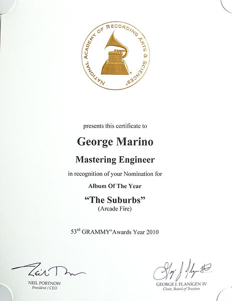 File:2010 Arcade Fire Album of the Year Grammy Nomination Certificate for "The Suburbs".jpg