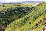 A viewpoint from the the An Leth-allt waterfall in Isle of Skye, Scotland, in August 2021.