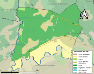 Kolorowa mapa przedstawiająca użytkowanie gruntów.