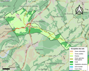 Barevná mapa znázorňující využití půdy.