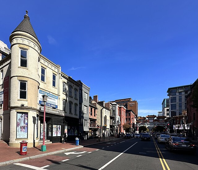 The 700 block of H Street NW in Chinatown. Constructed in the 19th century, the buildings are designated as contributing properties to the Downtown Hi