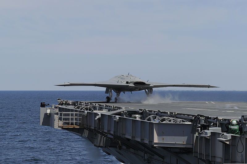 File:A U.S. Navy X-47B Unmanned Combat Air System demonstrator aircraft launches from the aircraft carrier USS George H.W. Bush (CVN 77) May 14, 2013, in the Atlantic Ocean 130514-O-ZZ999-002.jpg