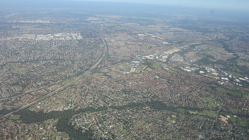 File:Aerial view of Blacktown, Doonside, Kings Park, Marayong, Seven Hills and Woodcroft.jpg