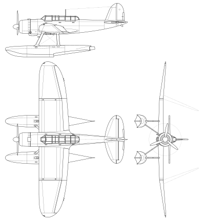 Aichi E13A1 3-view line drawing.svg