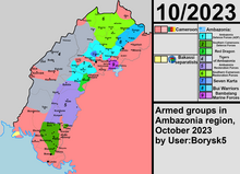 Approximate military situation, as of October 2023. Ambazonia conflict.png