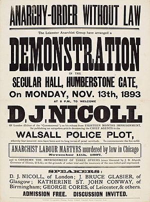 Poster publicising a demonstration to welcome Nicoll's release from prison