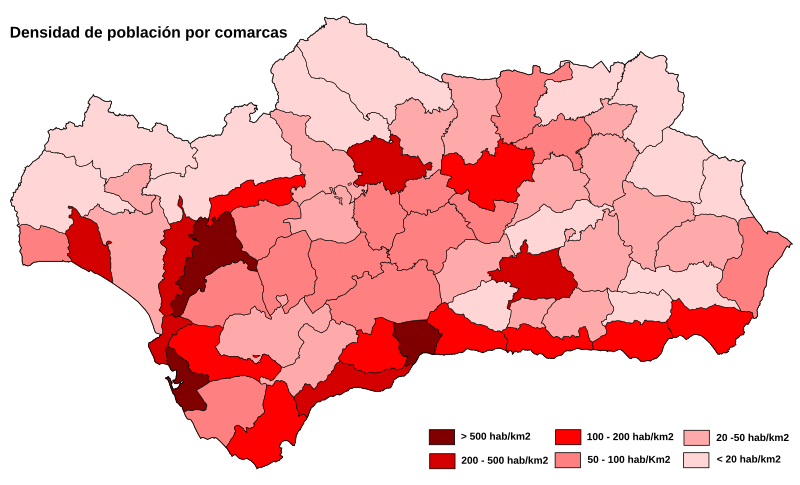 Resultado de imagen de mapa andalucia poblacion