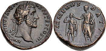 Sesterz (ca. 141–143) mit dem Bild des Antonius Pius