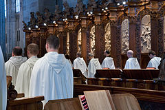 Religiuos service and monk choir. Heiligenkreuz Abbey, Austria