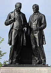 Parliament Hill monument to Baldwin and Lafontaine, who established responsible government in the Province of Canada Baldwin-Lafontaine April 2010.jpg