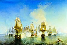 Battle of Athos by Alexey Bogolyubov (1853). Battle of Athos 1807.jpg