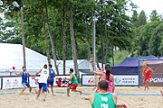 Deutsch: Beachhandball Europameisterschaften 2019 (Beach handball Euro); Tag 3: 4. Juli 2019 – Männer, Platzierungsrunde Gruppe IV, Rumänien-Portugal 2:0 (15:14, 25:24) English: Beach handball Euro; Day 3: 4 July 2019 – Men Consolation Round Group IV – Romania-Portugal 2:0 (15:14, 25:24)