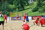 Deutsch: Beachhandball Europameisterschaften 2019 (Beach handball Euro); Tag 6: 7. Juli 2019 – Platzierungsspiele Rang 13-16 Männer, Rumänien-Serbien 2:0 (21:18, 22:20) English: Beach handball Euro; Day 6: 7 July 2019 – Placement Match 13–16 Men – Romania-Serbia 2:0 (21:18, 22:20)