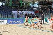 Deutsch: Beachhandball Europameisterschaften 2019 (Beach handball Euro); Tag 2: 3. Juli 2019 – Frauen, Vorrunde Gruppe D, Ukraine-Deutschland 2:0 (23:22, 32:24) English: Beach handball Euro; Day 2: 3 July 2019 – Women Preliminary Round Group D – Ukraine-Germany 2:0 (23:22, 32:24)