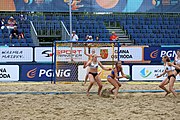 Deutsch: Beachhandball Europameisterschaften 2019 (Beach handball Euro); Tag 5: 6. Juli 2019 – Frauen, Halbfinale, Ungarn-Niederlande 2:0 (19:16, 15:12) English: Beach handball Euro; Day 5: 6 July 2019 – Semifinal Women – Hungary-Netherlands 2:0 (19:16, 15:12)