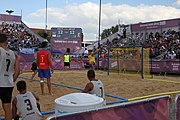 Deutsch: Beachhandball bei den Olympischen Jugendspielen 2018; Tag 7, 13. Oktober 2018; Jungen, Finale – Portugal-Spanien 1:2 English: Beach handball at the 2018 Summer Youth Olympics at 13 October 2018 – Boys Gold Medal Match – Portugal-Spain 1:2