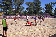 Deutsch: Beachhandball bei den Olympischen Jugendspielen 2018; Tag 4, 10. Oktober 2018; Jungs, Vorrunde, Gruppe B - Mauritius-Kroatien 0:2 English: Beach handball at the 2018 Summer Youth Olympics at 10 October 2018 – Boys Preliminary Round Group B‎ – Mauritius-Croatia 0:2