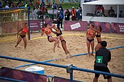 Deutsch: Beachhandball bei den Olympischen Jugendspielen 2018; Tag 5, 10. November 2018; Mädchen, Hauptrunde - Chinese Taipei (Taiwan)-Niederlande 1:2 English: Beach handball at the 2018 Summer Youth Olympics at 11 October 2018 – Girls Main Round – Chinese Taipei (Taiwan)-Netherlands 1:2