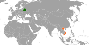 Mapa indicando localização da Bielorrússia e do Vietnã.