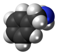 Space-filling model of the benzylamine molecule