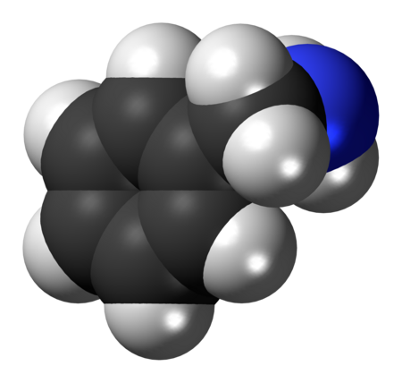 Space-filling model of the benzylamine molecule