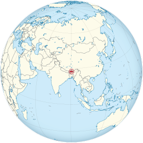 Bhutan on the globe (Bhutan centered).svg