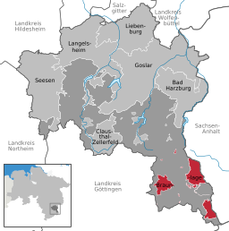 Läget för staden Braunlage i Landkreis Goslar