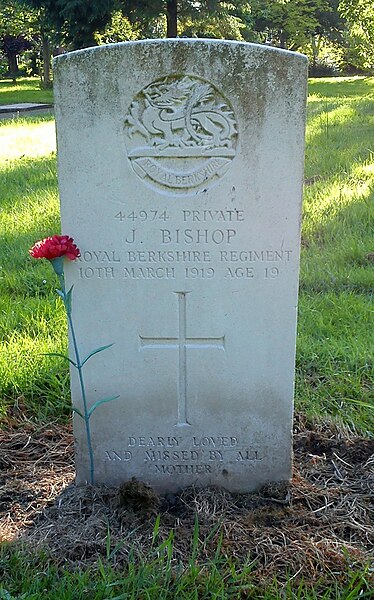 Bromsgrove cemetery, memorial for Private Bishop