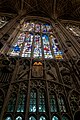 Cambridge - King's College Chapel 1446-1544 - Antechapel - View Up on Griffins & Stained Glass on North Wall II.jpg