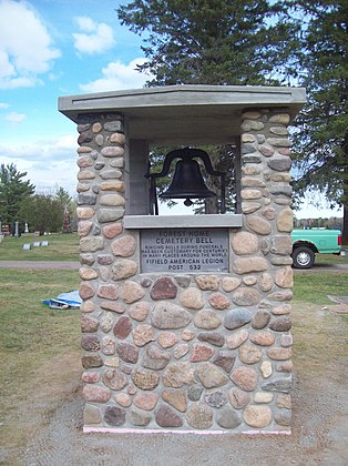 A belltower at Forest Home Cemetery, in Fifield, Wisconsin. Tolling bells during funerals has been customary in some places around the world.