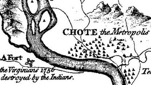 Detail of Chota from Timberlake's 1765 "Draught of the Cherokee Country"