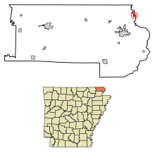 Clay County Arkansas Sisällytetyt ja rekisteröimättömät alueet St. Francis Highlighted 0561970.svg