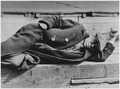 Depression-Unemployed, photo of Idle man dressed in worn coat lying down on pier-New York City docks, photo by Lewis... - NARA - 195914.tif