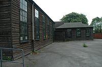 The former gym (left) and workshop (right)