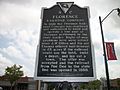 The close-up of this historic plaque tells the tale of how the Florence Railroad went through Dillon and shortened travel time for the Atlantic Coast Line Railroad.