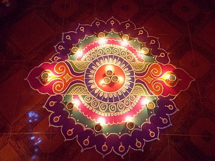 Rangoli designs between every region and even every family. Here is a rangoli design in Goa made during Diwali celebrations.