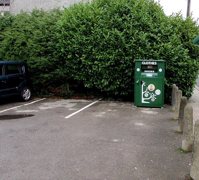 File:Donations bin, Commercial Street, Ystrad Mynach - geograph.org.uk - 5993188.jpg