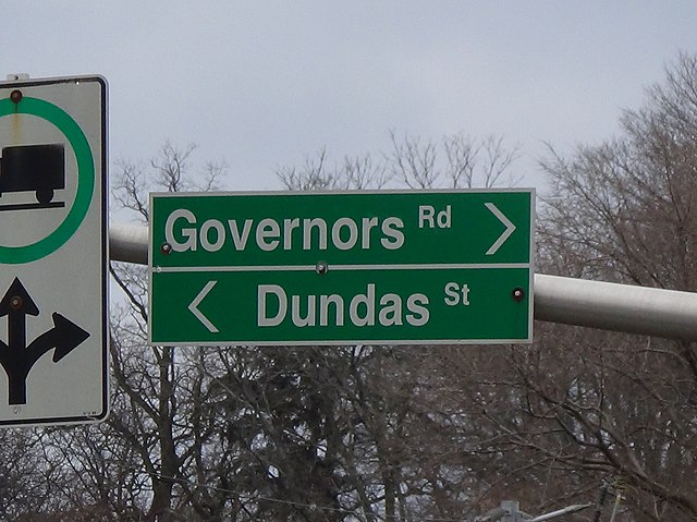 Dundas Street passes through and reverts to its historic alternate name in Dundas