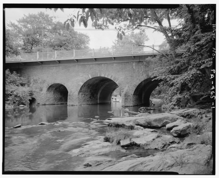 File:ELEVATION FROM SOUTHWEST. - Pennypack Creek Bridge, Spanning Pennypack Creek at Frankford Avenue (U.S. Route 13), Philadelphia, Philadelphia County, PA HAER PA,51-PHILA,710-1.tif