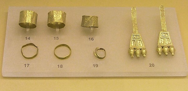 Finds from an early geometric Cremation Burial of a pregnant wealthy woman, from the N.W. of the Areopagus, about 850 BC, Ancient Agora Museum (Athens