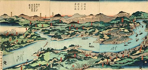 Ukiyo-e of the Battle of Hokuetsu (Boshin War) by Utagawa Kuniteru II
