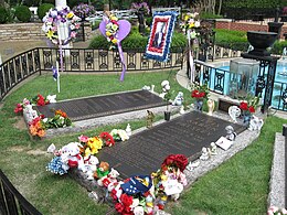 The graves of Elvis and his grandmother Minnie Mae on the grounds at Graceland