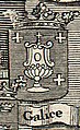 Escudo do reino de Galicia na Novissima et Accuratissima Regnorum Hispaniae et Portugalliae de Petrus Schenk, 1706.