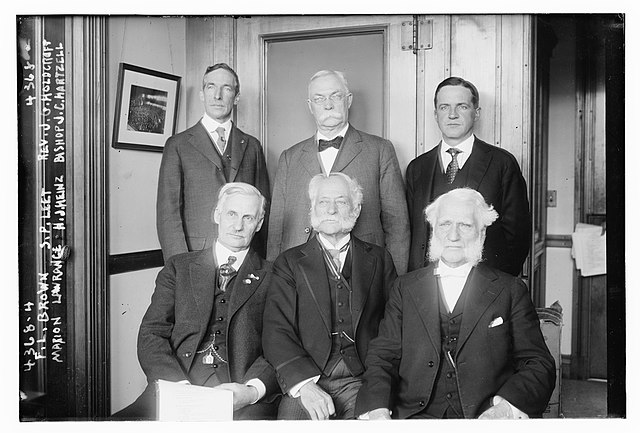 F.L. Brown, S.P. Leet, Reverend J.G. Holdcroft, Marion Lawrence, Henry John Heinz, and Bishop Joseph Crane Hartzell in 1917