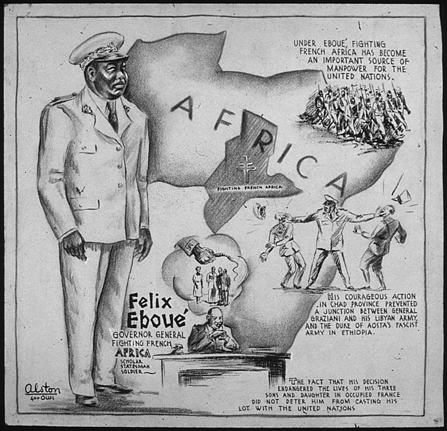 Félix Éboué cartoon by Charles Alston, 1943