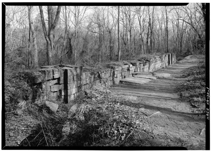 File:General view looking SE at top of east wall of Lock 1. Jack Boucher photographer, 1971. - Potowmack Company- Great Falls Canal, Lock No. 1, Great Falls, Fairfax County, VA HAER VA,30-GREFA,1A-1.tif