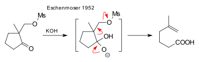 Fragmentation Eschenmoser 1952 Grob fragmentation Eschenmoser 1952.svg