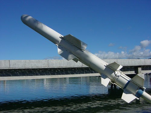 A Harpoon missile on static display at the USS Bowfin museum at Pearl Harbor, Hawaii.