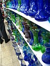 A display of Hebron glass at a shop in Hebron.