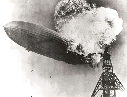 The Hindenburg on fire in 1937